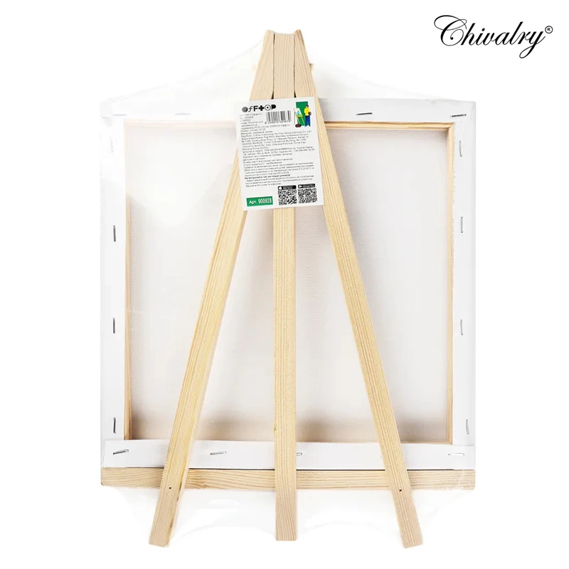 Chivalry Canvas Board 280 gram With Wood Easel Stand Size 15 x 15 cm , 100 % Cotton Medium Grain , Acrylic Triple Gesso Primed